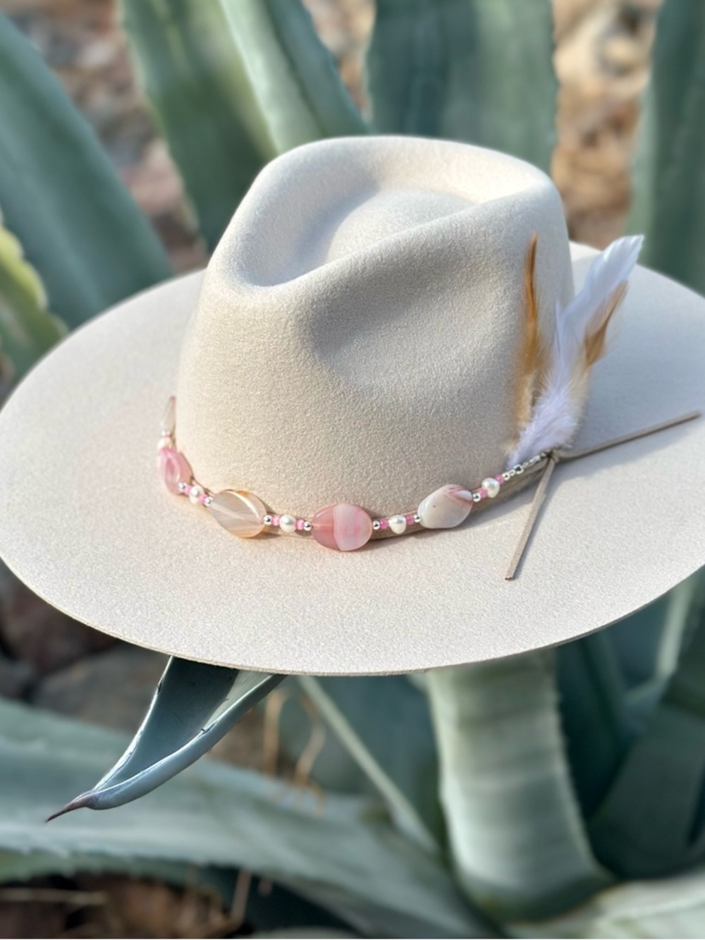 Pearl and Pink Agate Hat Band